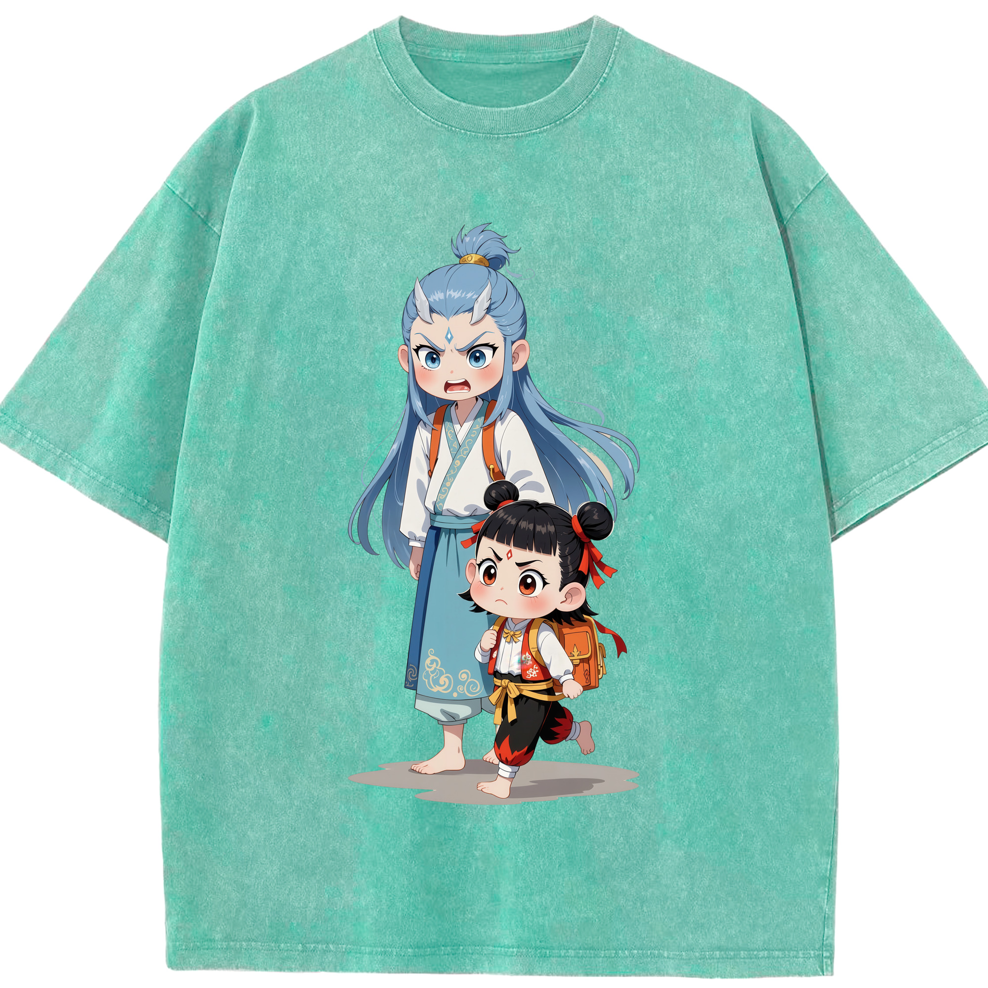 （画像用） Ne Zha 2 ナタ 魔童の大暴れ 綿100% ヴィンテージ風 半袖Tシャツ（フロントプリント）